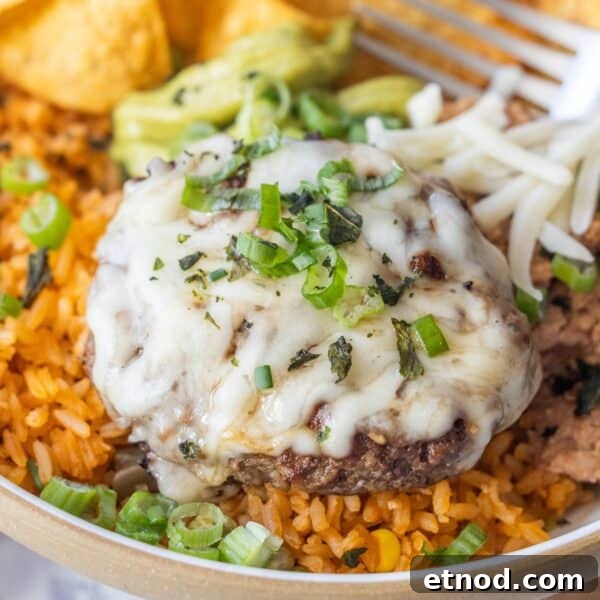 Perfect Rice Pilaf Recipe You Can Make Tonight 6 Enjoy our Burger Bowls: a hamburger patty topped with melted cheese, chopped green onions, and zesty green chile served over seasoned rice, with chips, guacamole, and shredded cheese on the side.