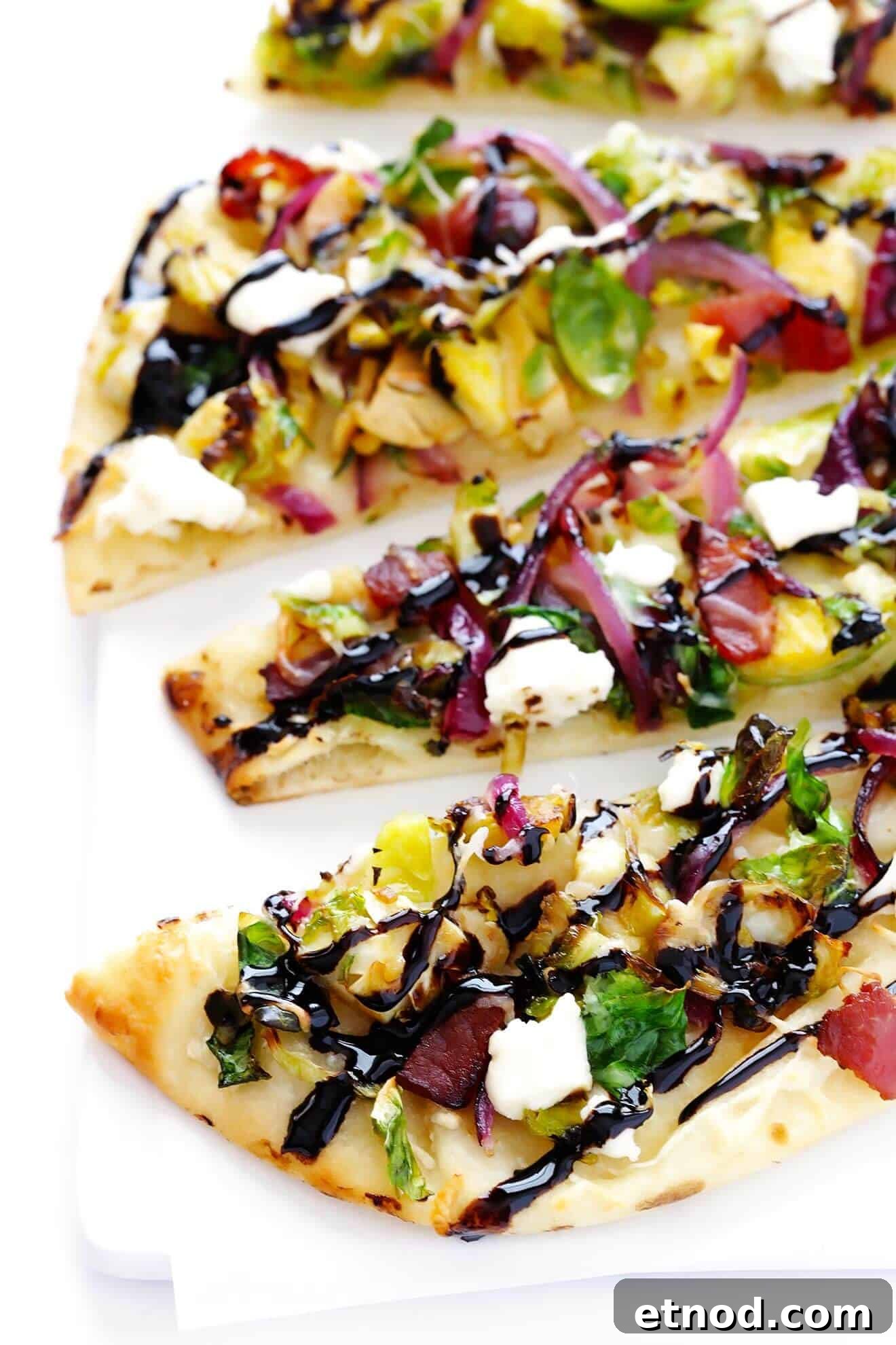 Crispy Bacon and Brussels Sprouts Flatbread Recipe 7 Brussels Sprouts and Bacon Flatbread takes less than 30 minutes to make, and it's always a crowd favorite! | gimmesomeoven.com