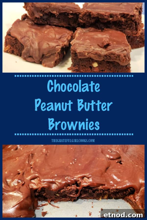 Chocolate Peanut Butter Brownies - The Grateful Girl Cooks! Chocolate Peanut Butter Brownies are filled with chopped peanuts, chocolate chips and peanut butter, and are absolutely delicious!