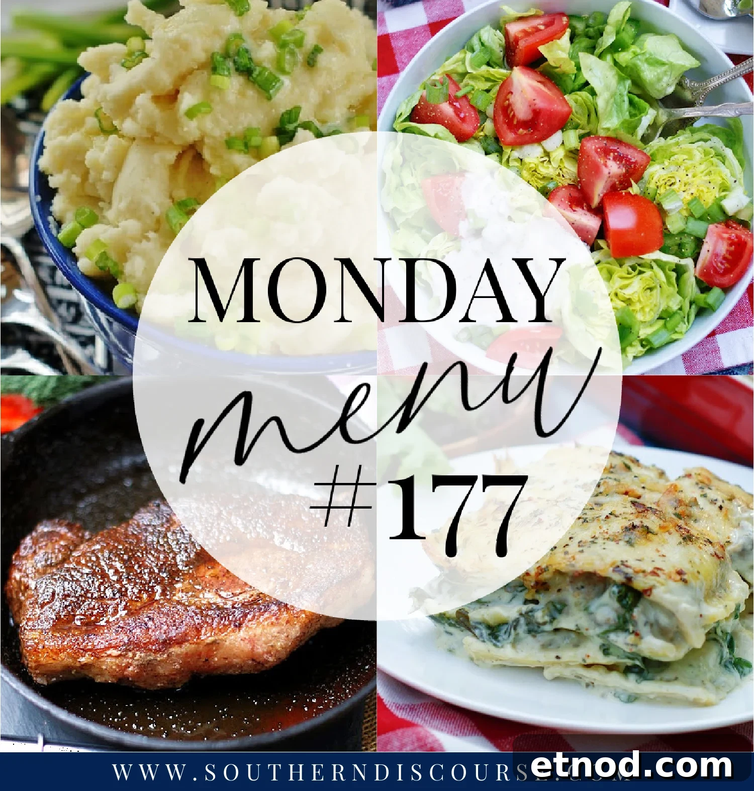 4 recipe collage featuring 2 main dishes and 2 side dishes as meal ideas for this week.