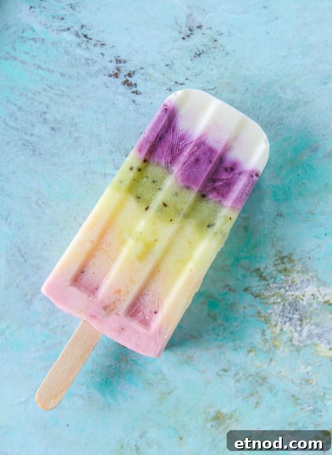 Rainbow Fruity Frozen Yogurt Popsicles: Refreshing Summer Treat 2 rainbow froyo pops I howsweeteats.com