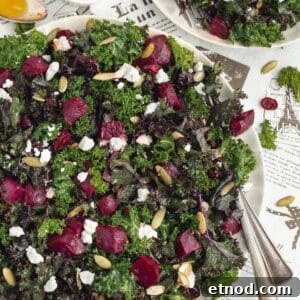 Kale Salad with Roasted Beets and Orange Vinaigrette 10 This is a square picture of kale with beets salad.