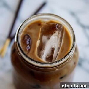 Iced Chocolate Almond Milk Shaken Espresso Recipe 6 Iced Chocolate Almond milk Shaken Espresso served in a mason jar.