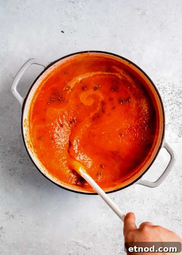 Creamy Roasted Red Pepper Soup with Garlic and Basil 10 roasted red pepper soup before blending