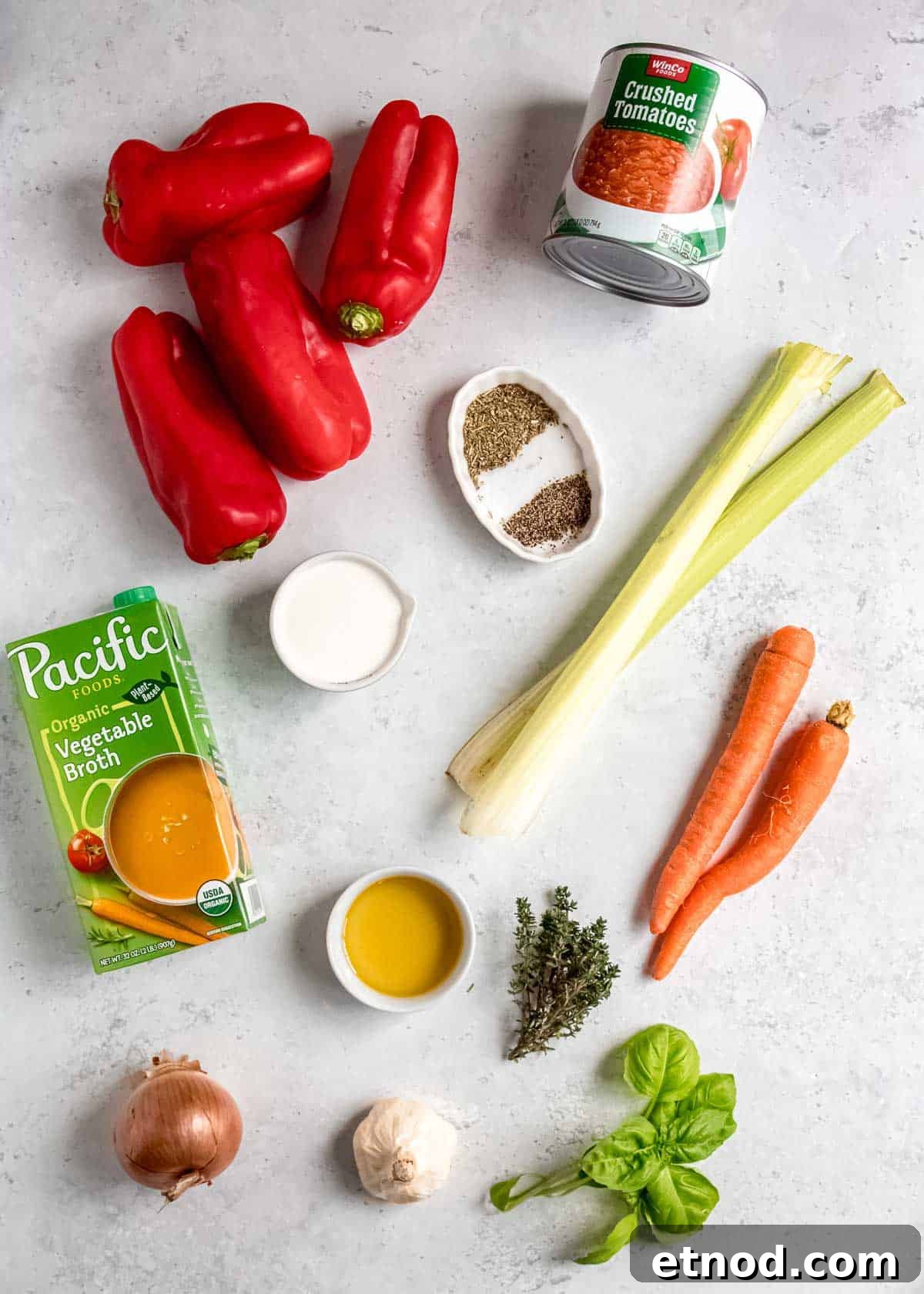 Creamy Roasted Red Pepper Soup with Garlic and Basil 3 roasted red pepper soup ingredients