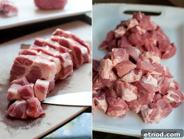 Chopping meat for making beer bratwurst.
