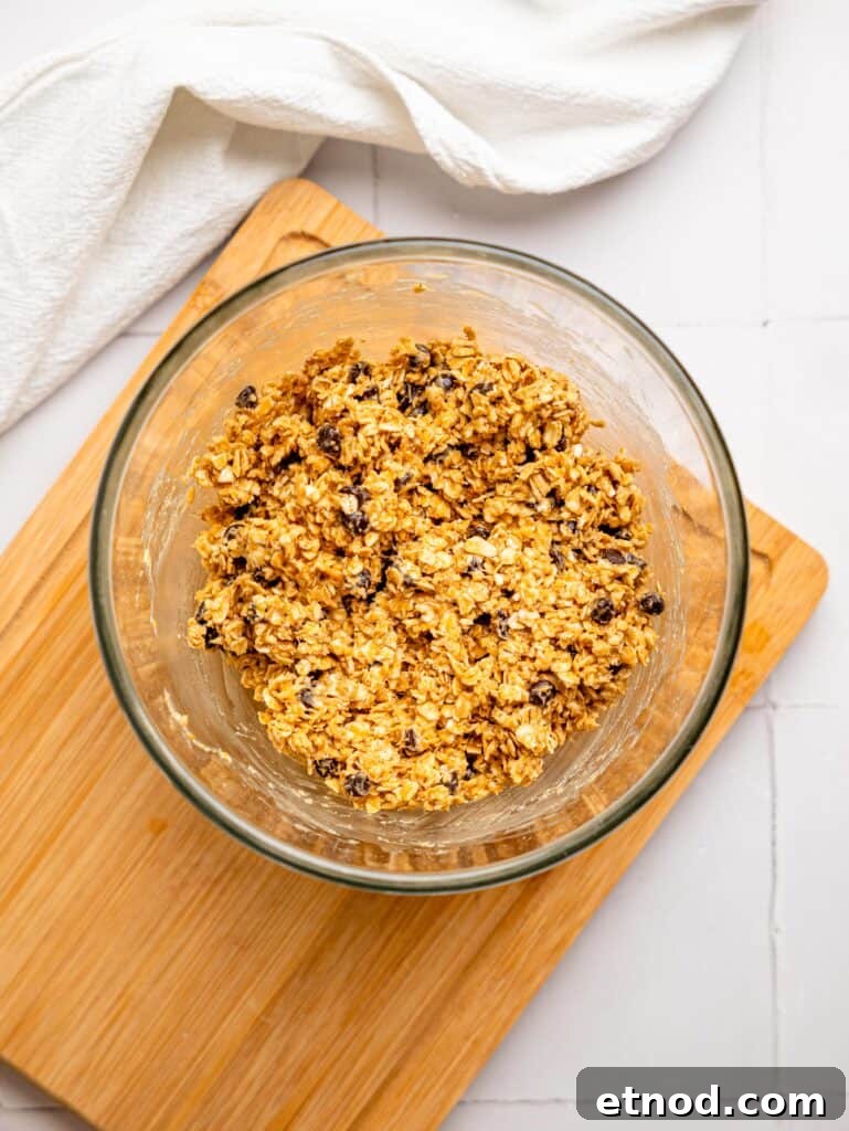 Peanut Butter Oatmeal Balls mixture in a bowl.