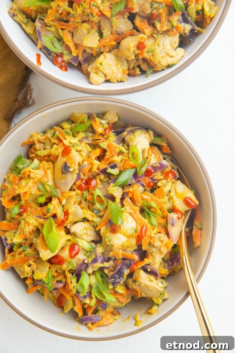 Thai Chicken and Zucchini Skillet Recipe for Quick Weeknight Meals 7 close up two bowls of Thai zucchini and chicken