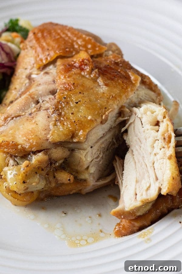 Instant Pot Honey Garlic Chicken (Video Tutorial) 5 instant pot chicken thighs on a plate cut off a piece