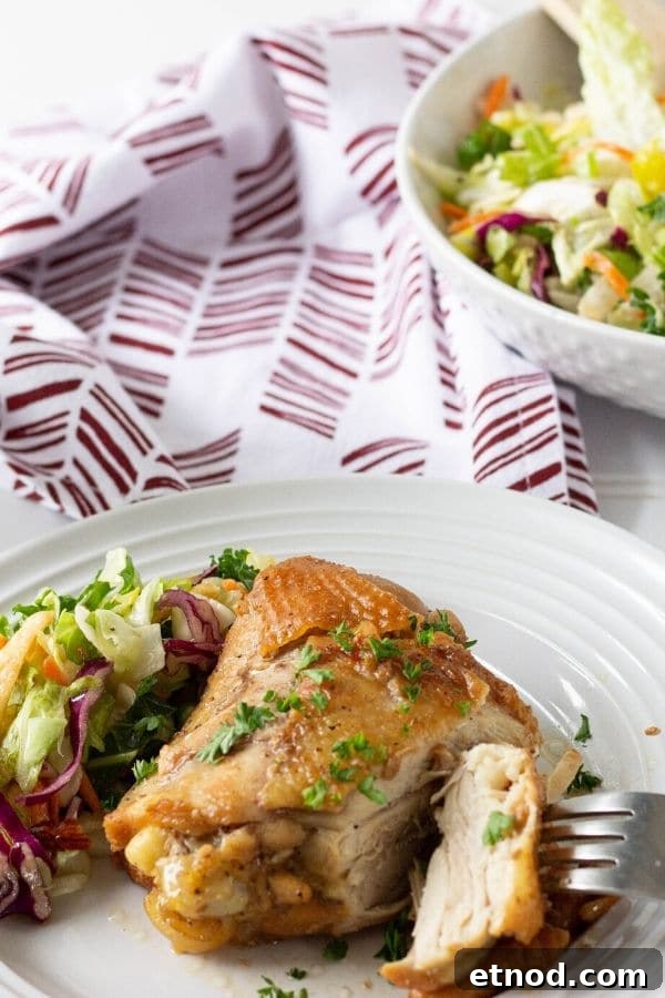 Instant Pot Honey Garlic Chicken (Video Tutorial) 6 chicken dinner on plate with salad