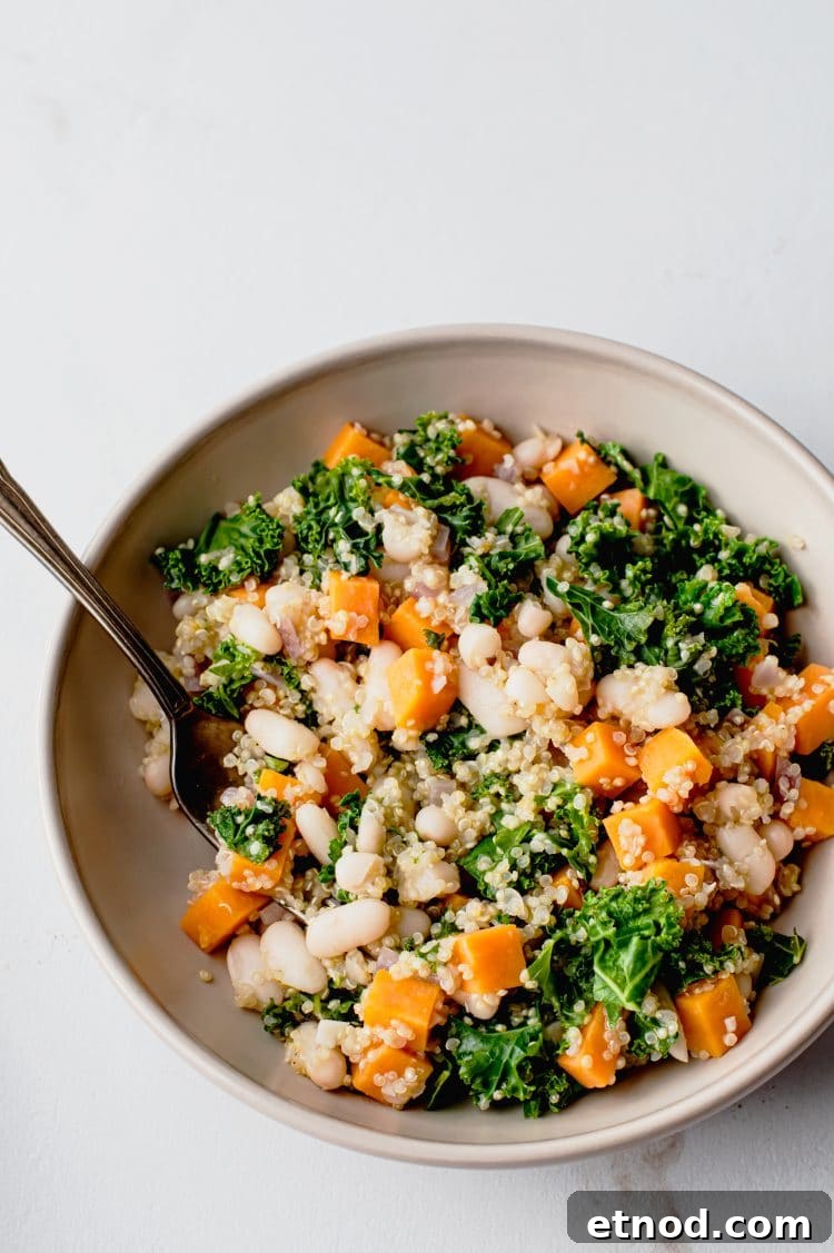 Roasted Sweet Potato Quinoa Bowl with Maple Tahini Dressing 4 superfood ingredients