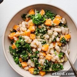 Roasted Sweet Potato Quinoa Bowl with Maple Tahini Dressing 5 One-Pot Sweet Potato, Kale, and Quinoa Skillet