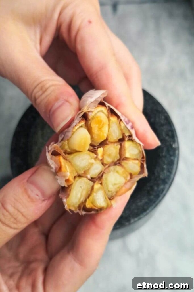 Roasted Garlic Butter Recipe: Creamy Spread for Bread & Cooking 6 Hands squeezing roasted garlic cloves out of their skin.