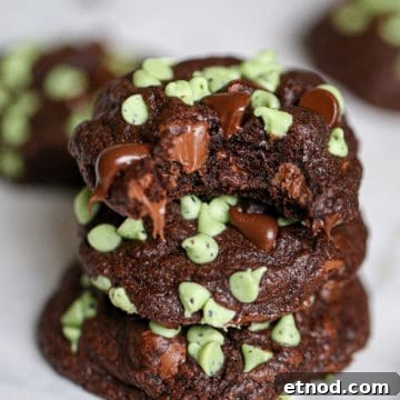 stack of Soft Batch Chocolate Mint Chip Cookies