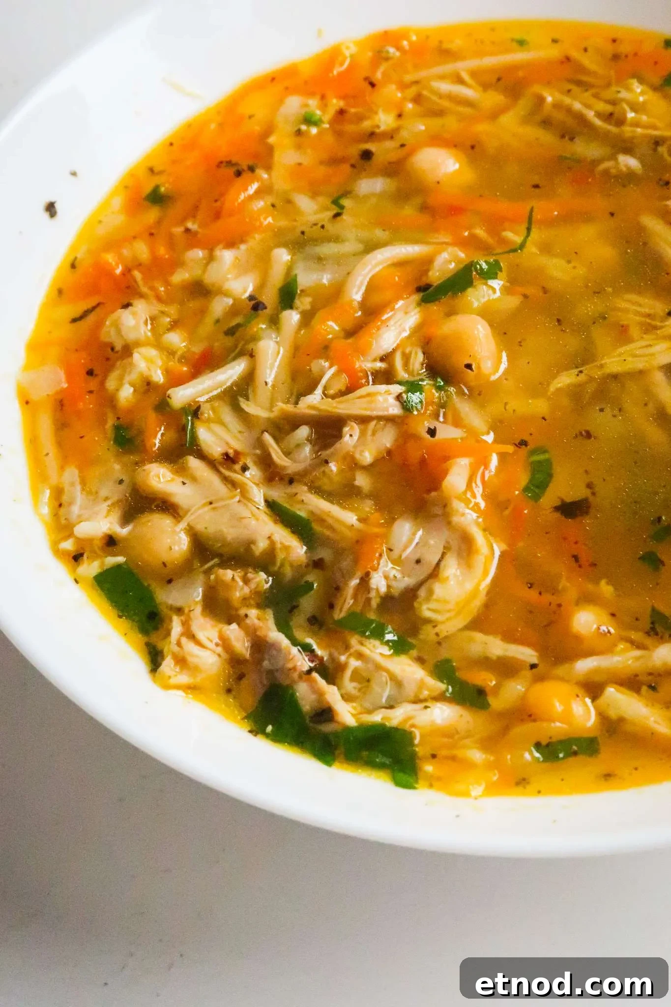 Protein-Packed Chickpea and Chicken Soup Recipe 3 Nothing more comforting than a bowl of hearty homemade chicken soup! This is a delicious protein-packed easy healthy chicken soup recipe made with chickpeas, vegetables and noodles. This healthy soup recipe is ready in about 45 minutes from start to finish.