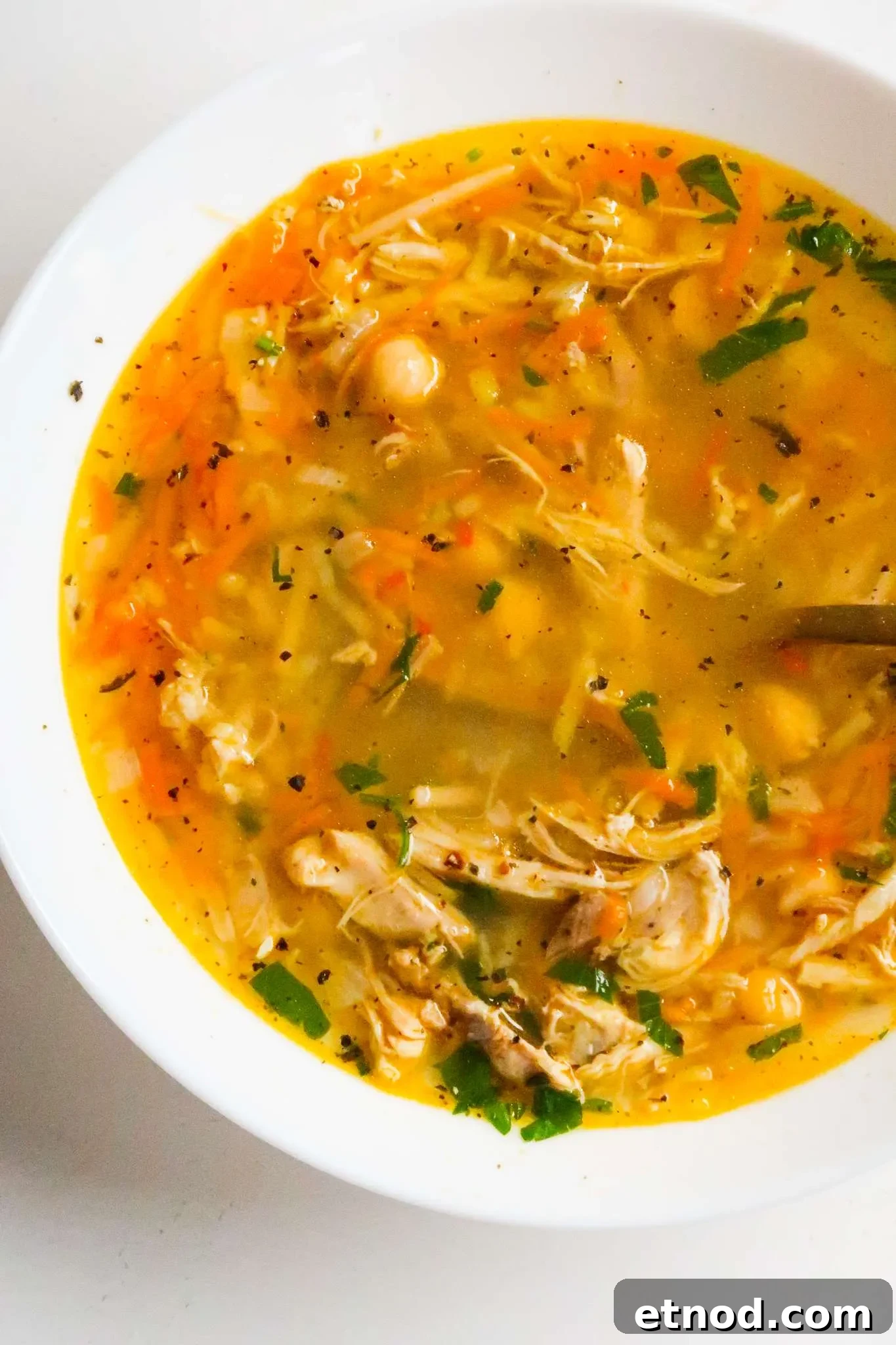 Protein-Packed Chickpea and Chicken Soup Recipe 4 Nothing more comforting than a bowl of hearty homemade chicken soup! This is a delicious protein-packed easy healthy chicken soup recipe made with chickpeas, vegetables and noodles. This healthy soup recipe is ready in about 45 minutes from start to finish.