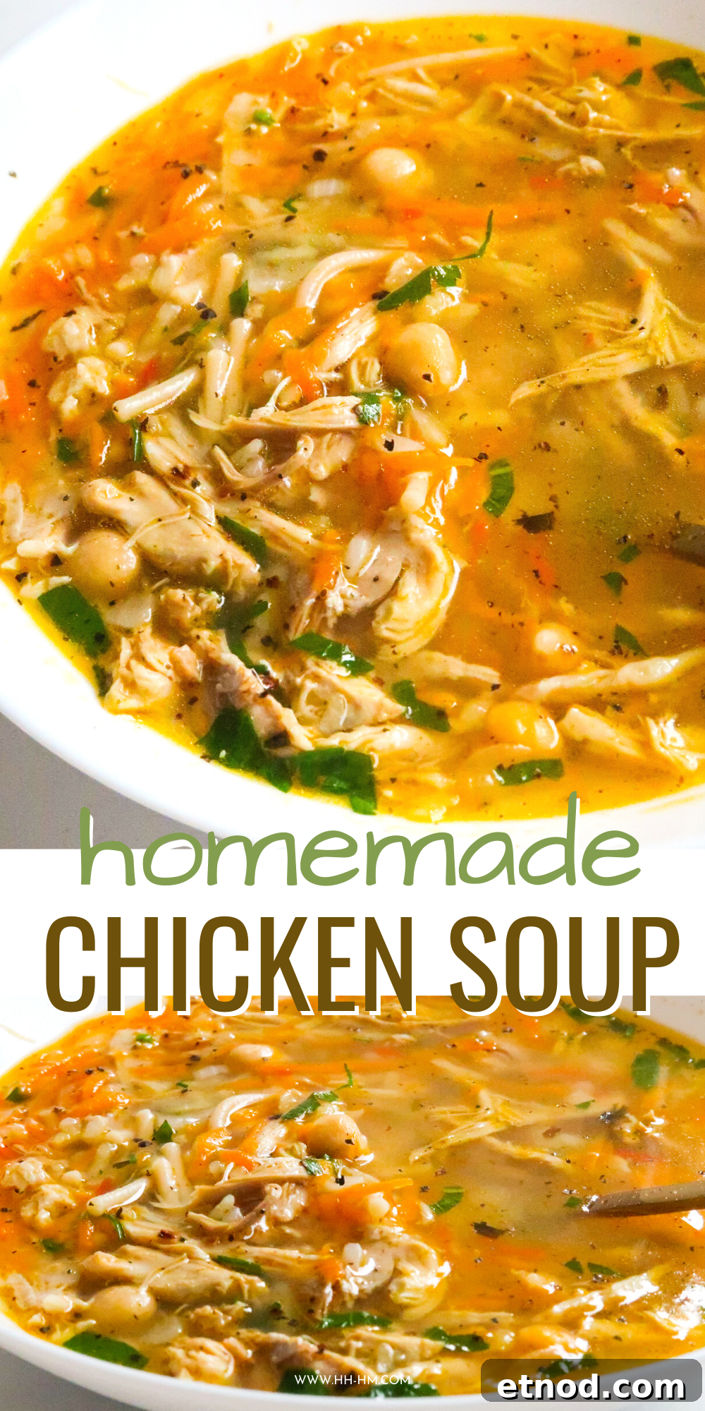 Protein-Packed Chickpea and Chicken Soup Recipe 7 Nothing more comforting than a bowl of hearty homemade chicken soup! This is a delicious protein-packed easy healthy chicken soup recipe made with chickpeas, vegetables and noodles. This healthy soup recipe is ready in about 45 minutes from start to finish.