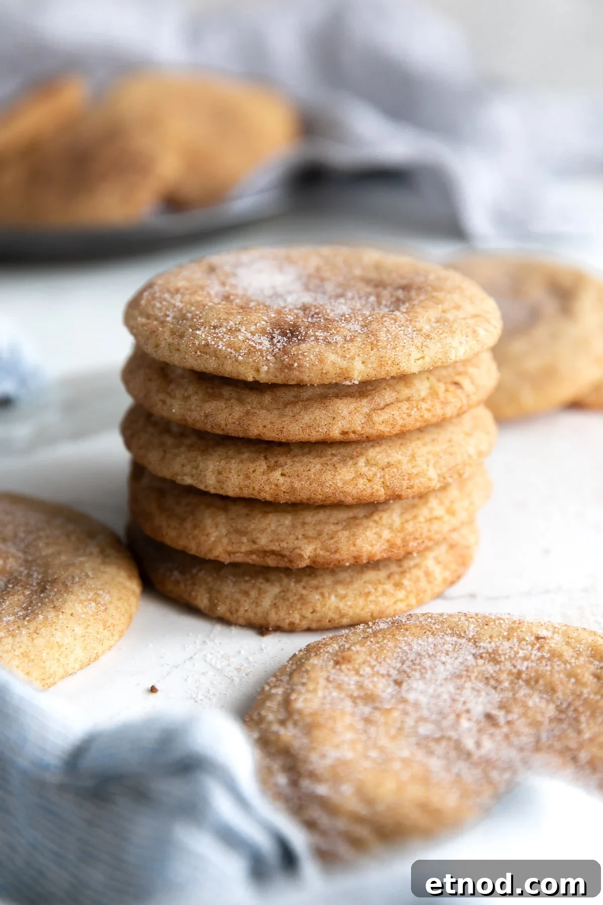 Classic Snickerdoodle Cookie Recipe: Soft Cinnamon Sugar Cookies 2 Stack of five snickerdoodle cookies.