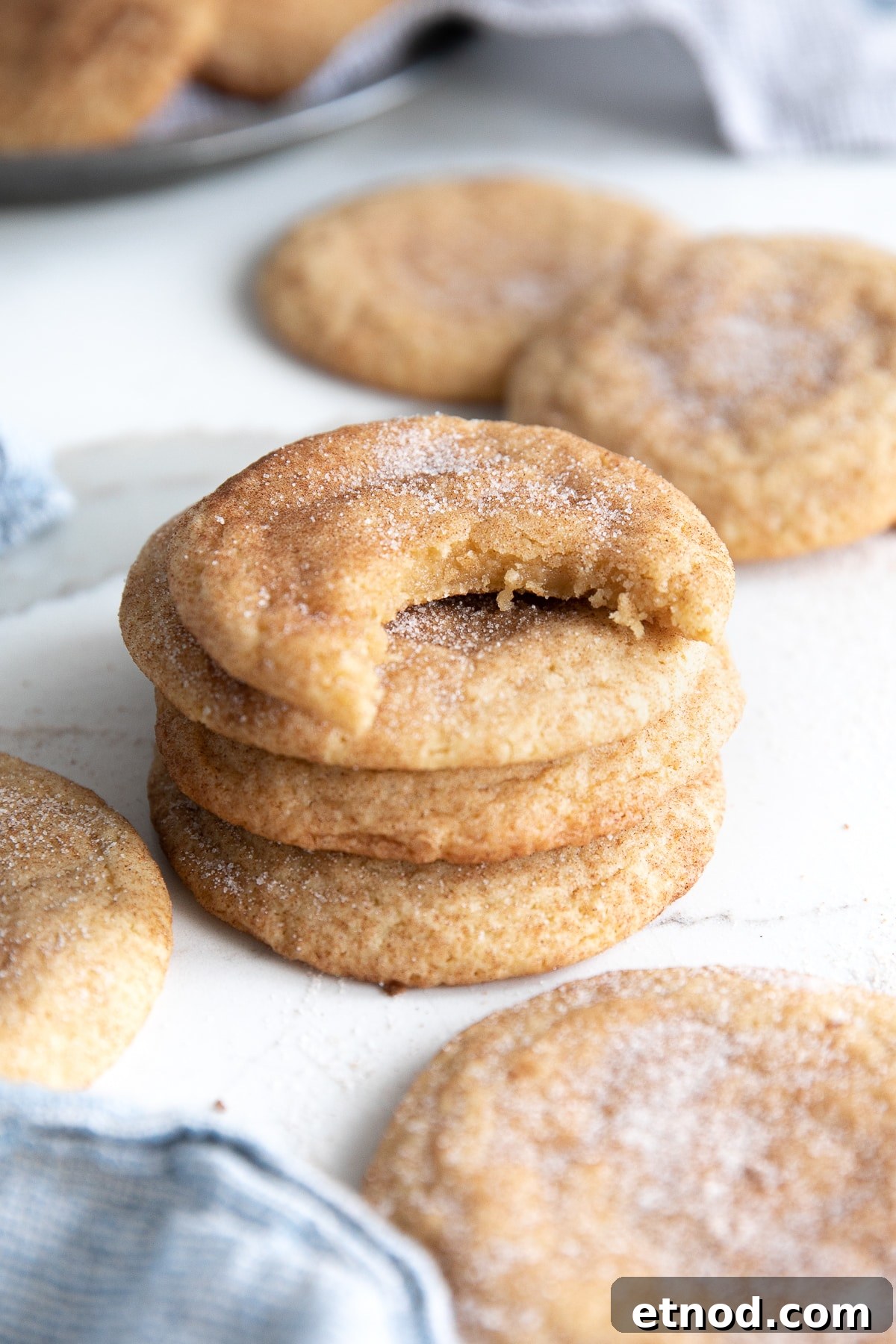 Classic Snickerdoodle Cookie Recipe: Soft Cinnamon Sugar Cookies 6 Small stack of freshly baked snickerdoodle cookies.