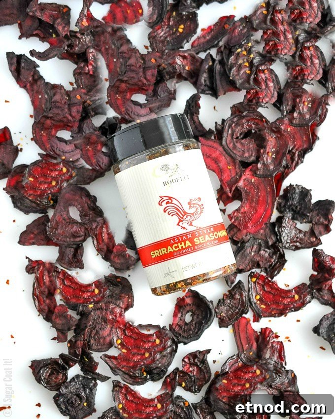 Sriracha Beet Chips spicy and perfectly crisp, made in the dehydrator.