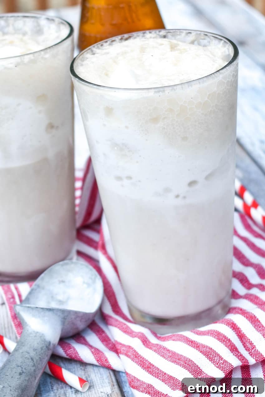 Cream Soda Float Recipe: Refreshing Homemade Ice Cream Soda 5 two cream soda ice cream floats in tall glasses