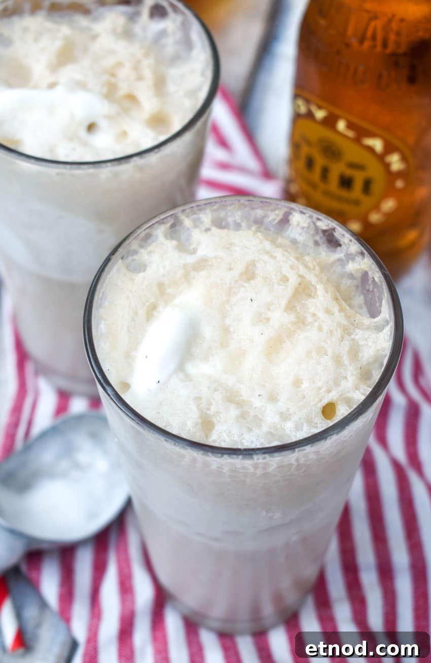 Cream Soda Float Recipe: Refreshing Homemade Ice Cream Soda 7 two glasses filled with frothy cream soda ice cream floats