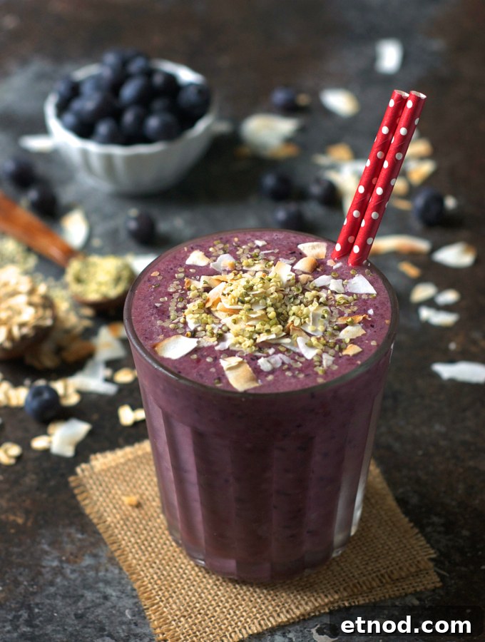 Blueberry Beet Smoothie with Hemp Seeds and Coconut