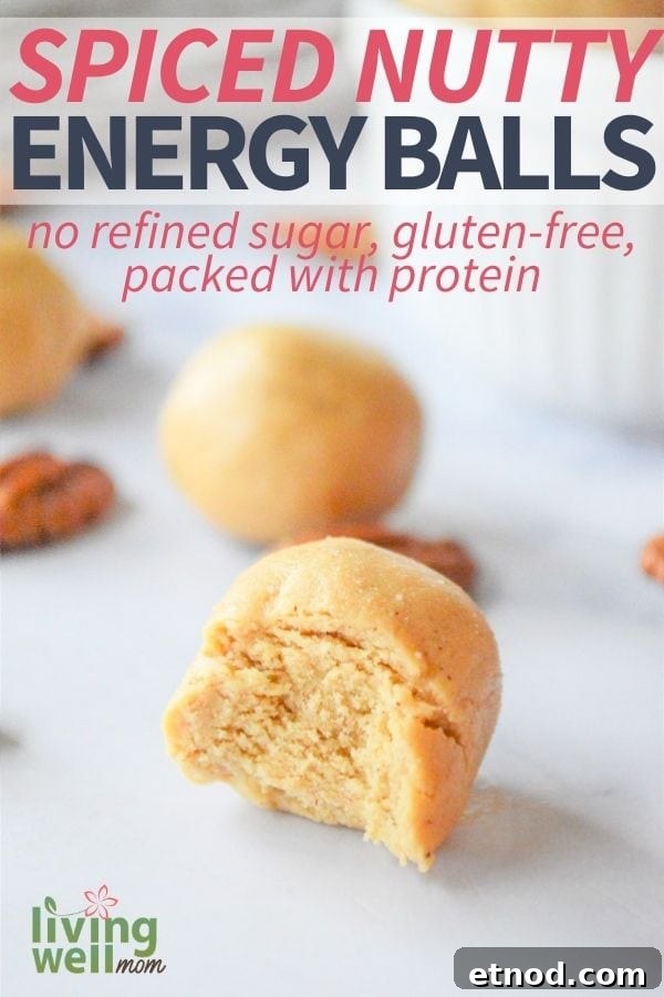 Spiced Almond Butter Energy Bites for Quick Snacks 2 almond energy bites with a bite taken out
