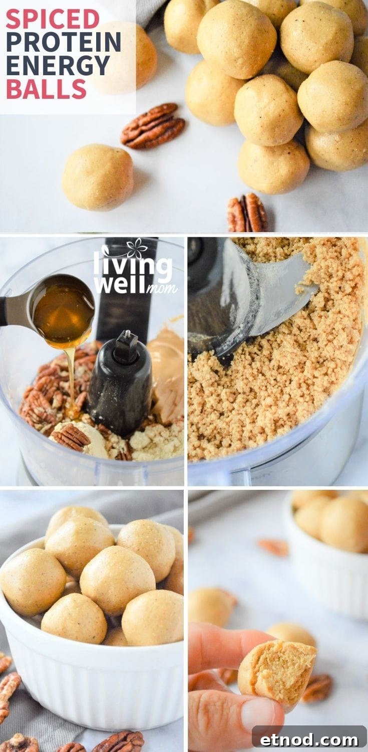 Spiced Almond Butter Energy Bites for Quick Snacks 9 collage of photos of spice almond butter energy balls in process