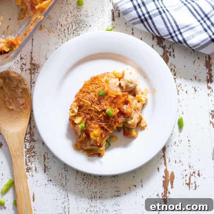 10 Simple Dishes You Can Make with a Can of Soup 5 Serving of Monterey Chicken Casserole on a white plate.