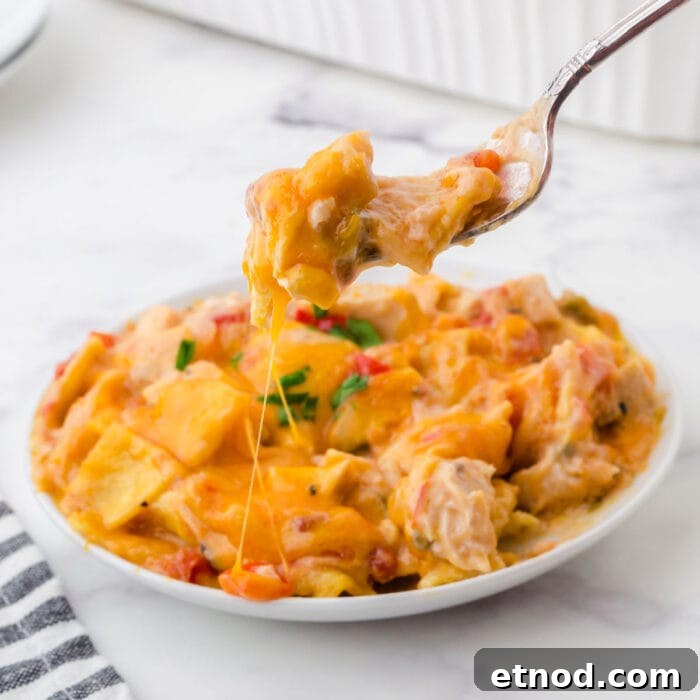 10 Simple Dishes You Can Make with a Can of Soup 7 A fork lifting a scoop of the casserole. Square image for feature image.