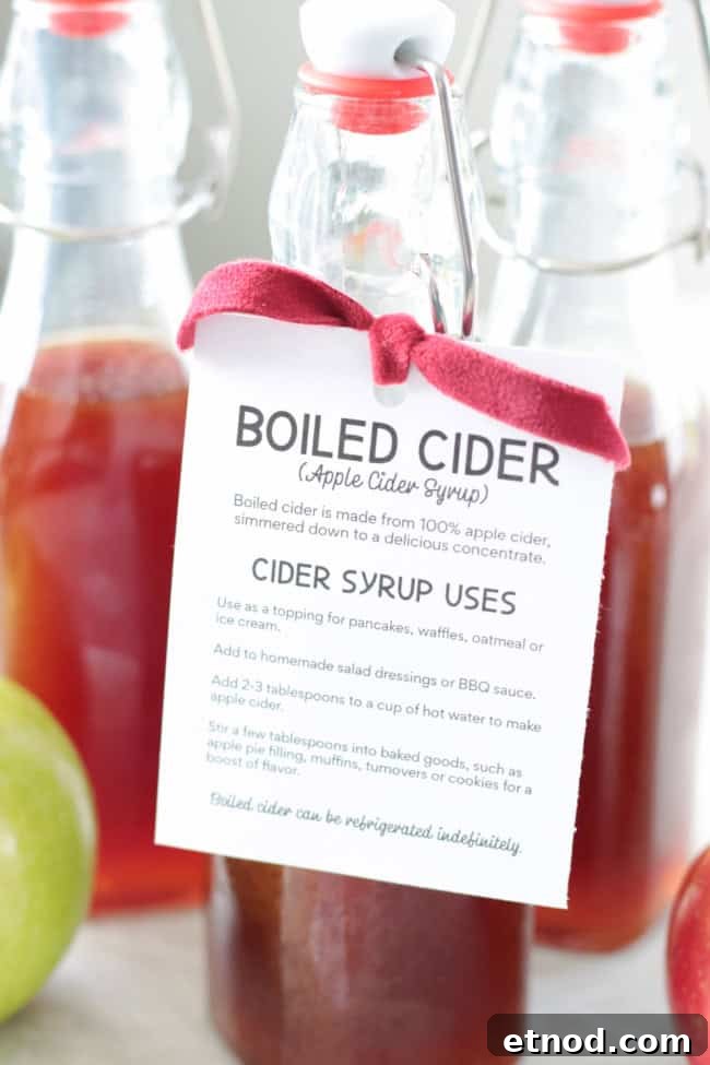 Boiled Apple Cider Syrup: Step-by-Step Recipe with Video 5 boiled cider printable tag tied onto a bottle of boiled cider