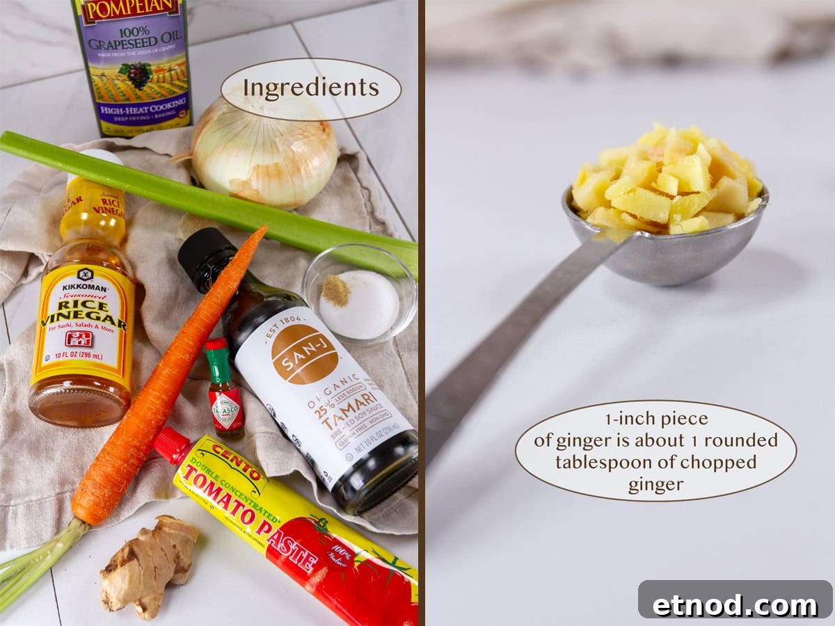 ingredients on left and a spoonful of fresh ginger on the right.