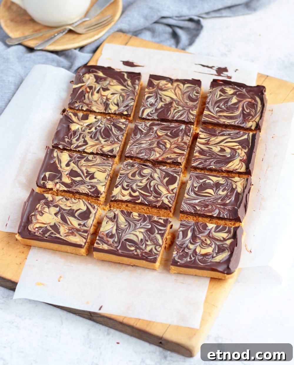 Sliced bars on a wooden board.