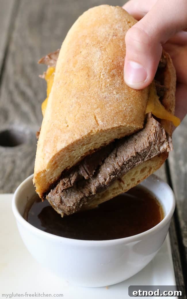Top 10 Most-Popular Gluten-Free Recipes of 2017 3 Gluten-free French Dip Sandwiches made in slow cooker #glutenfreerecipe #crockpot