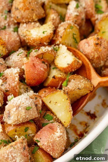Crisp and tender Garlic Parmesan Roasted Potatoes are the perfect side for so many of your meals!