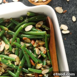 Green Bean Almondine Recipe: Sautéed Green Beans with Almonds 2 green beans in casserole dish