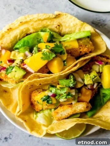 Fish tacos with mango salsa.