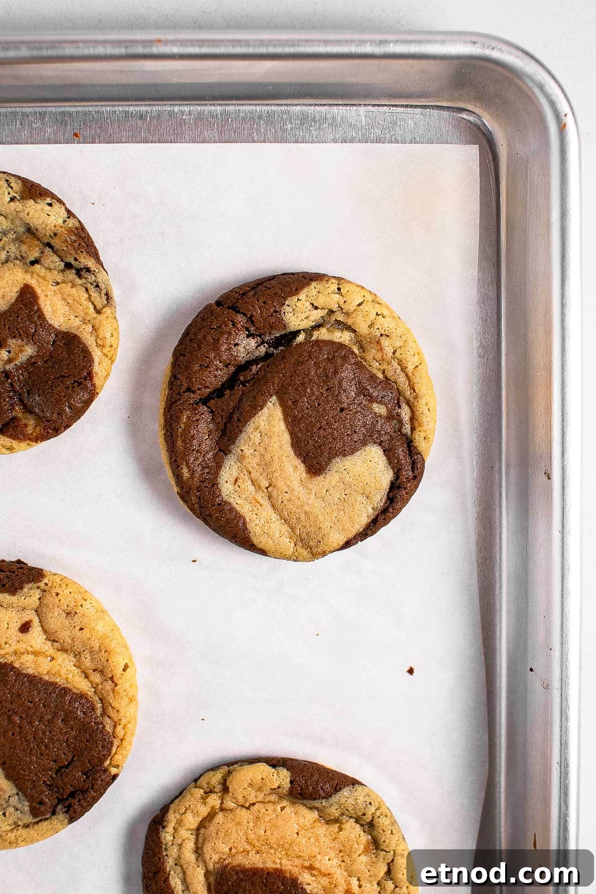 Decadent Chocolate Marble Cookies Recipe — Swirled Cocoa Treats 13 Baked marble cookies on tray