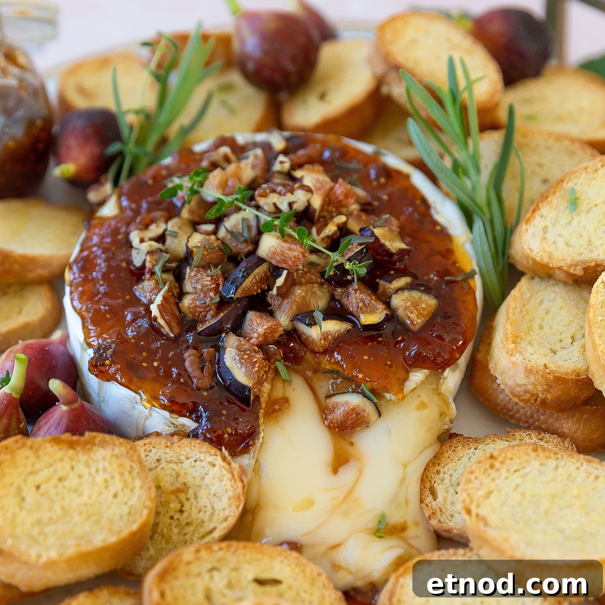Baked Brie with Fig Jam and Honey for Entertaining 7 Baked brie on platter