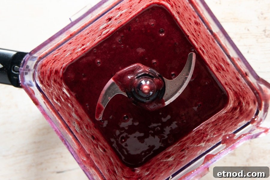 blender with a puree of plum and blackberry