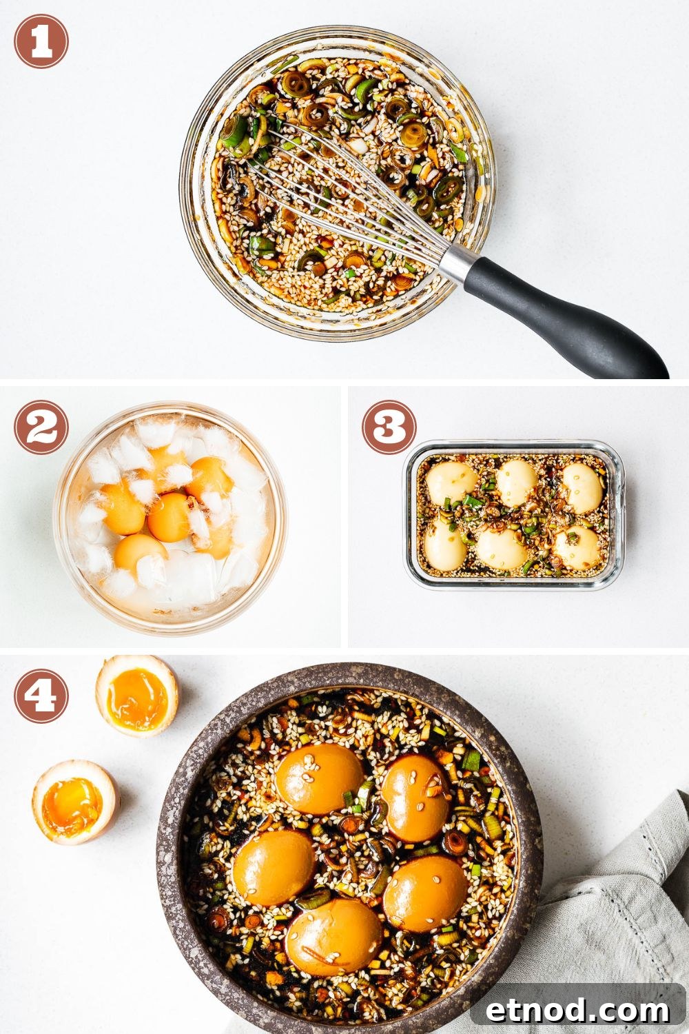 Mayak Eggs Recipe: Korean Soy-Marinated Soft-Boiled Eggs 4 How to make mayak eggs by marinating the soft-boiled eggs in a soy-based marinade.