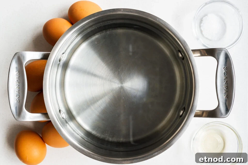 Mayak Eggs Recipe: Korean Soy-Marinated Soft-Boiled Eggs 6 A pot with water to boil eggs.