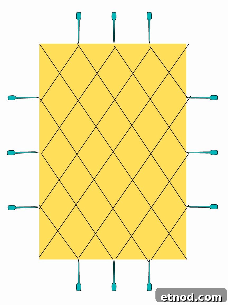 yellow diagram showing where to place toothpicks and cut lines for diamond shaped cookies