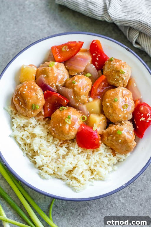 Slow Cooker Sweet and Sour Chicken Meatballs (Whole30, Paleo, GF) 5 Finished slow cooker sweet and sour meatballs