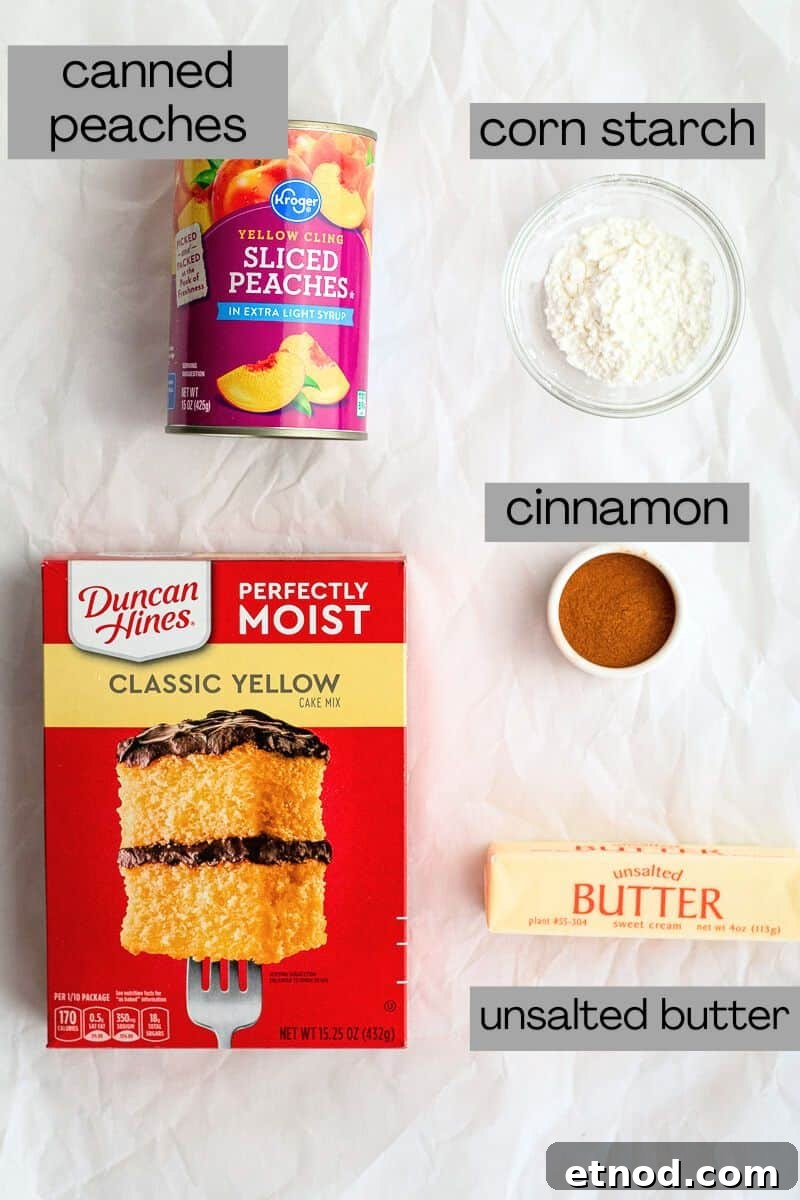 5-Ingredient Peach Cobbler Using Cake Mix Recipe 3 ingredients for peach cobbler with cake mix