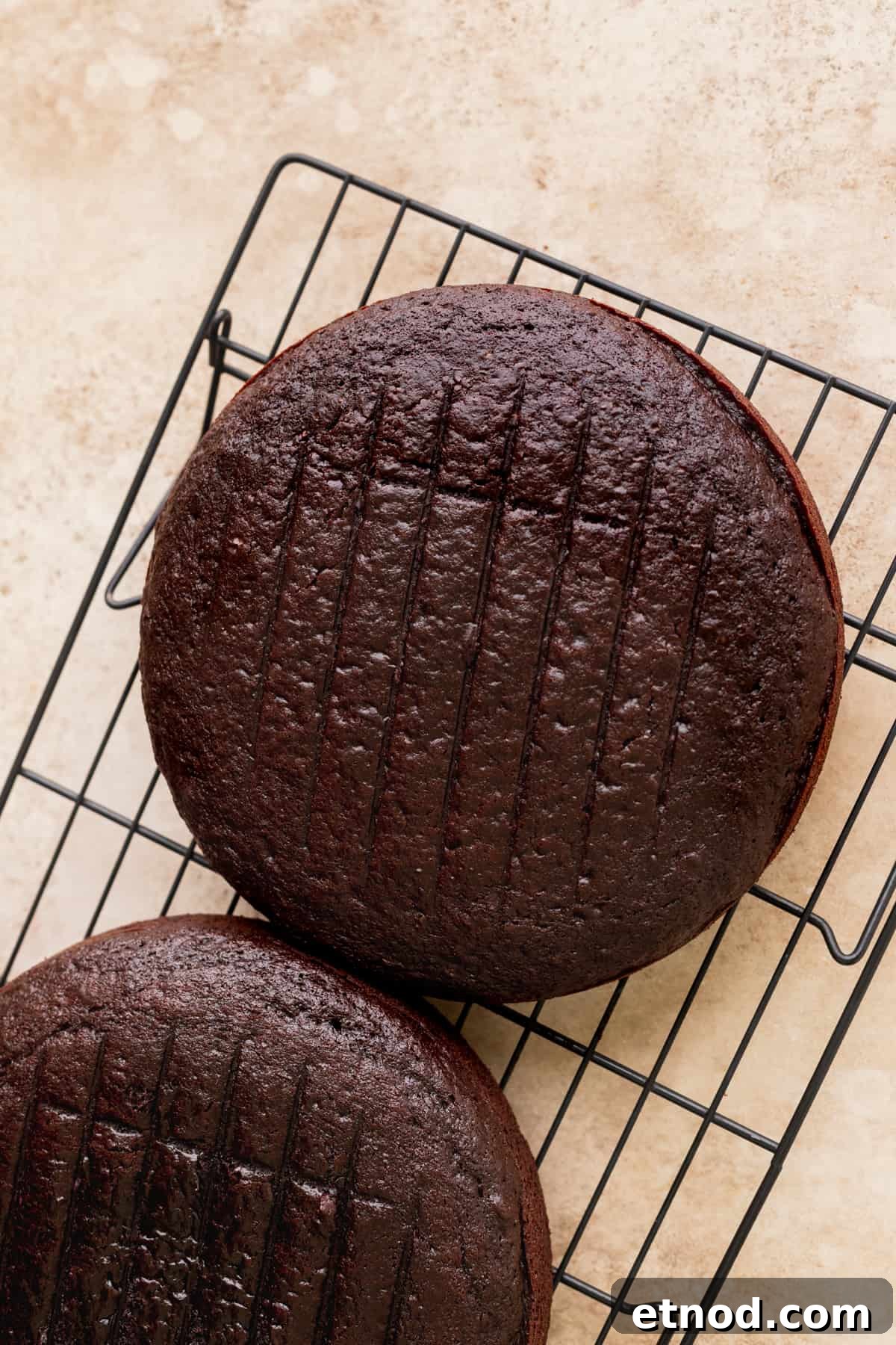 Andes Mint Chocolate Cake Recipe: Rich, Decadent Layer Cake 6 Baked cake layers on a wire rack.