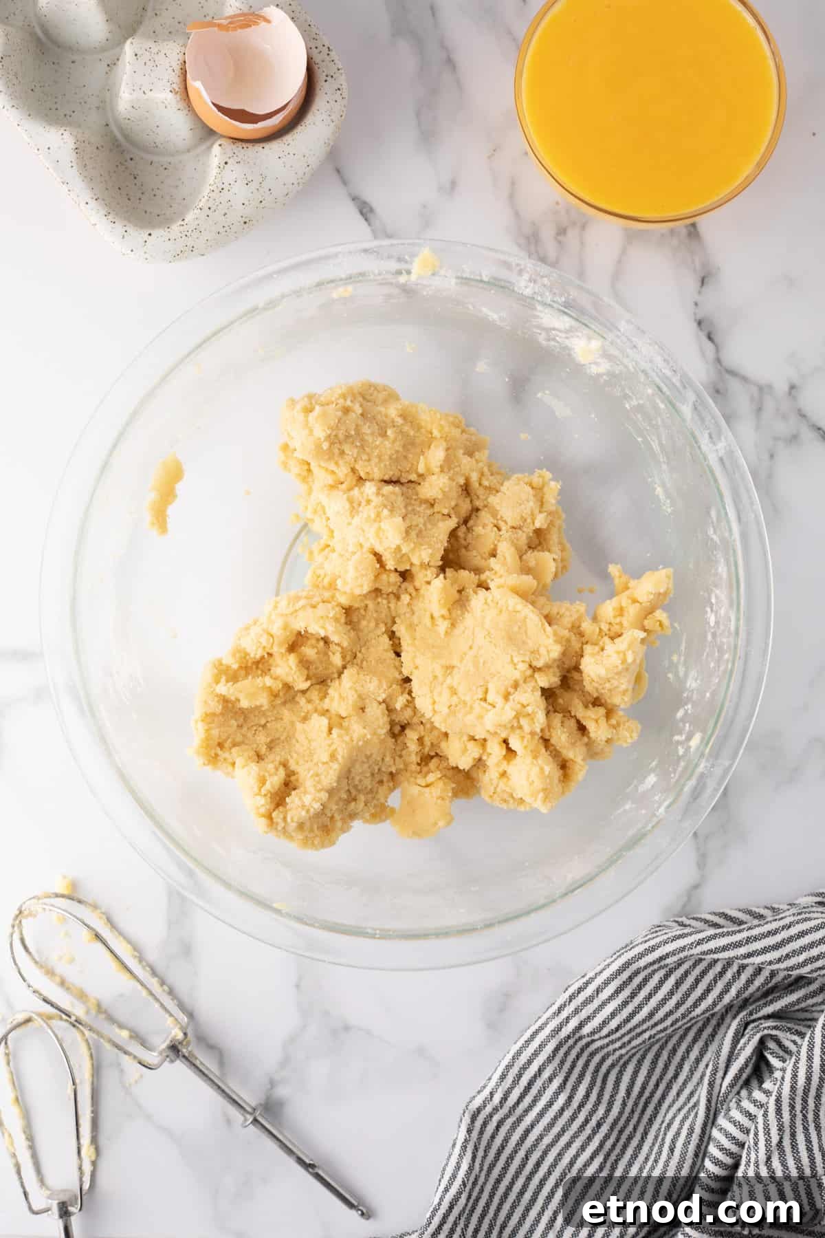 Lemon Curd Thumbprint Cookies — Zesty Jam-Filled Shortbread 6 Overhead view of cookie dough in formed state.